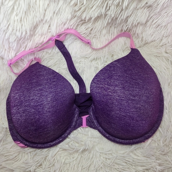 Victoria's Secret Bra Semi Demi Racerback Front Closure Underwire Purple Sz 34D - Picture 3 of 6